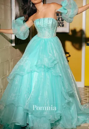 Caribbean A-Line Scoop Lace Ruffles Prom Dress