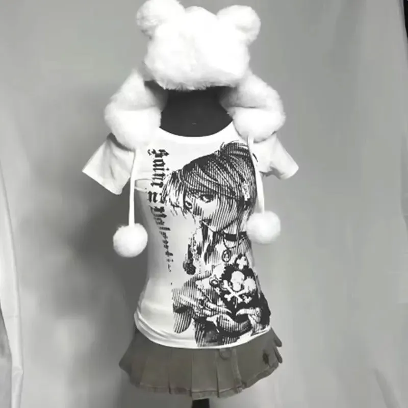 Death Note Misa Amane Y2K Streetwear Women's Vintage Crop Tee White T-Shirt
