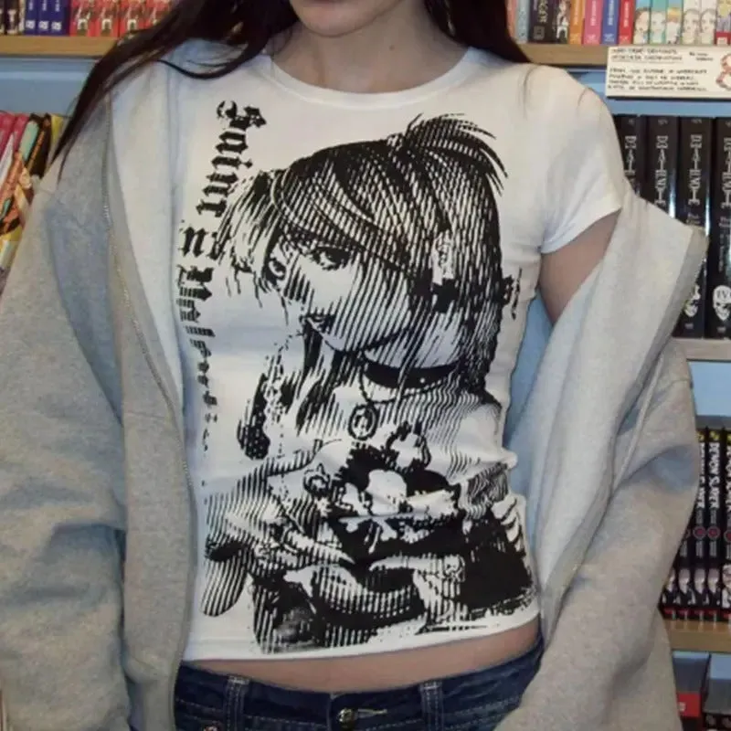 Death Note Misa Amane Y2K Streetwear Women's Vintage Crop Tee White T-Shirt