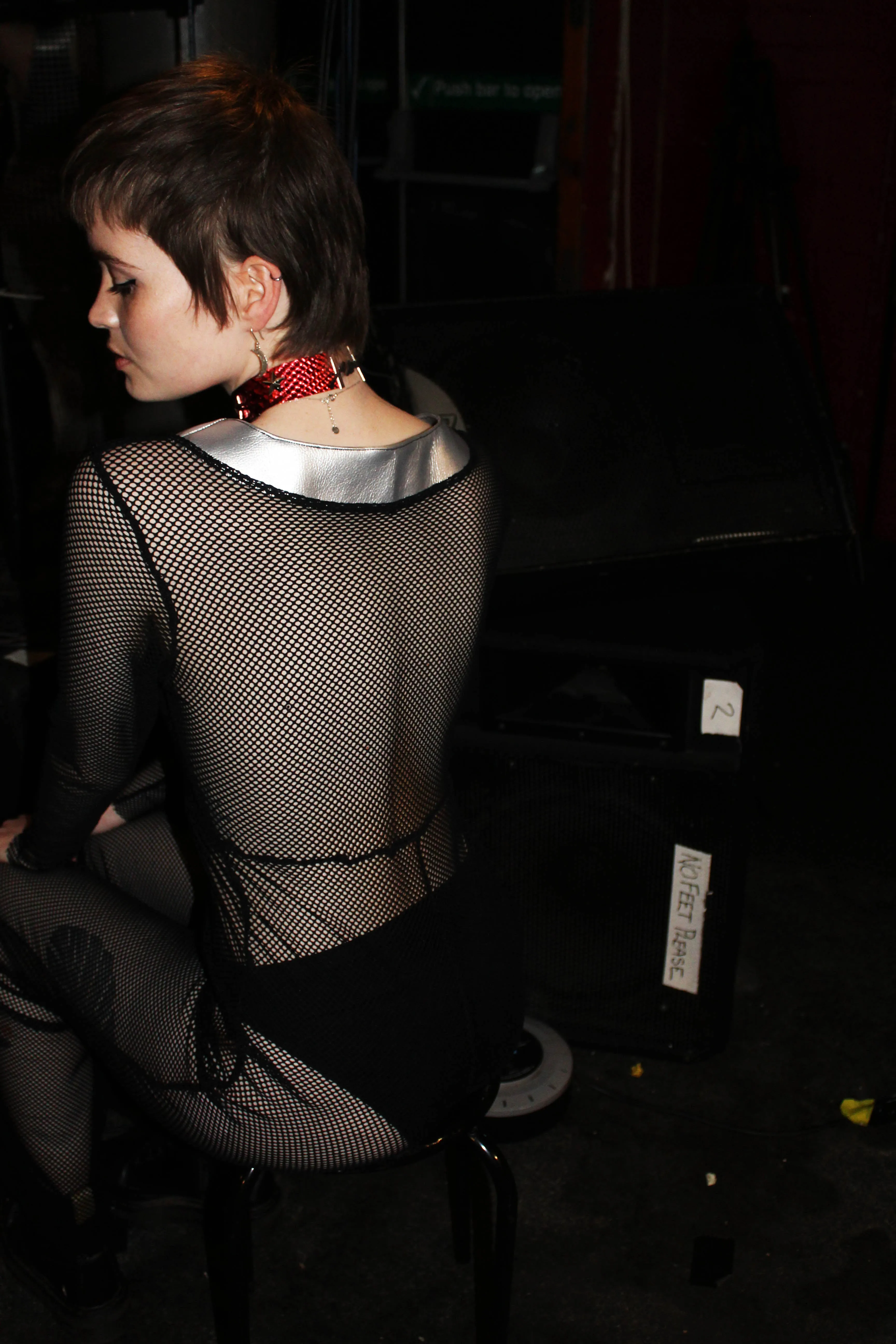 'Going to hell' fishnet flared jumpsuit