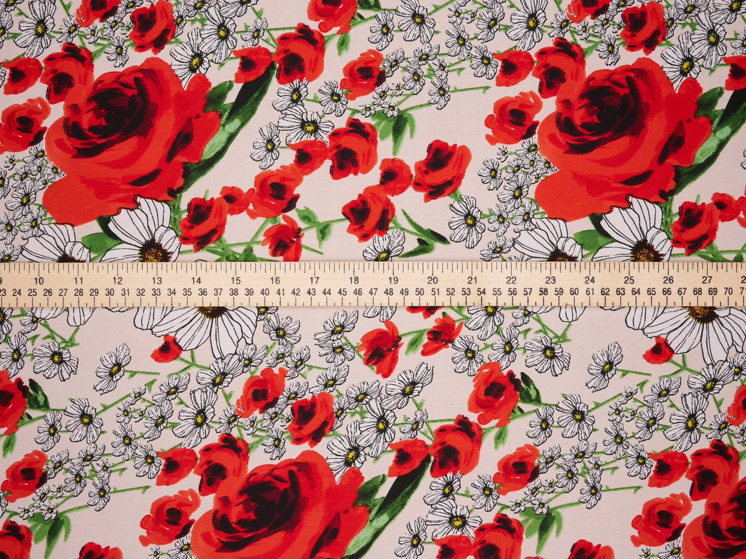 Lightweight  satin  fabric by the yard - Italian high fashion print - Red floral