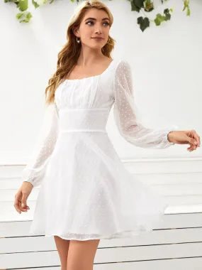 Long Lantern Sleeve Flowy Mini Dresses