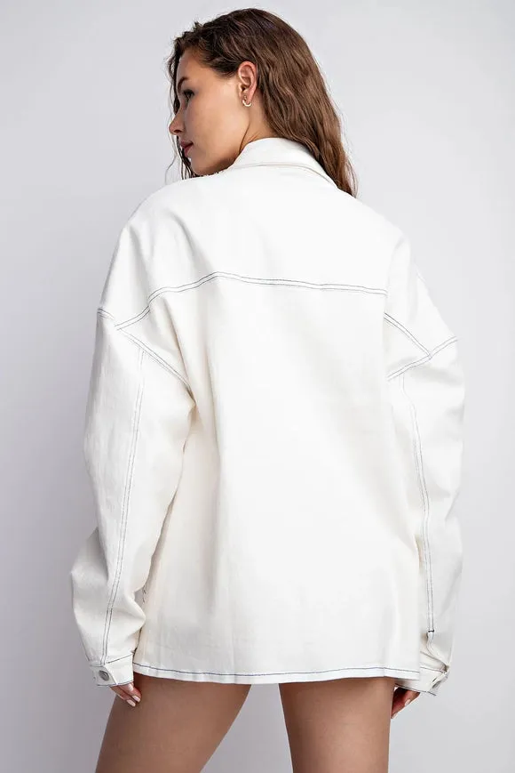 Oversized Twill Jacket with Contrast Stitch  Ivory