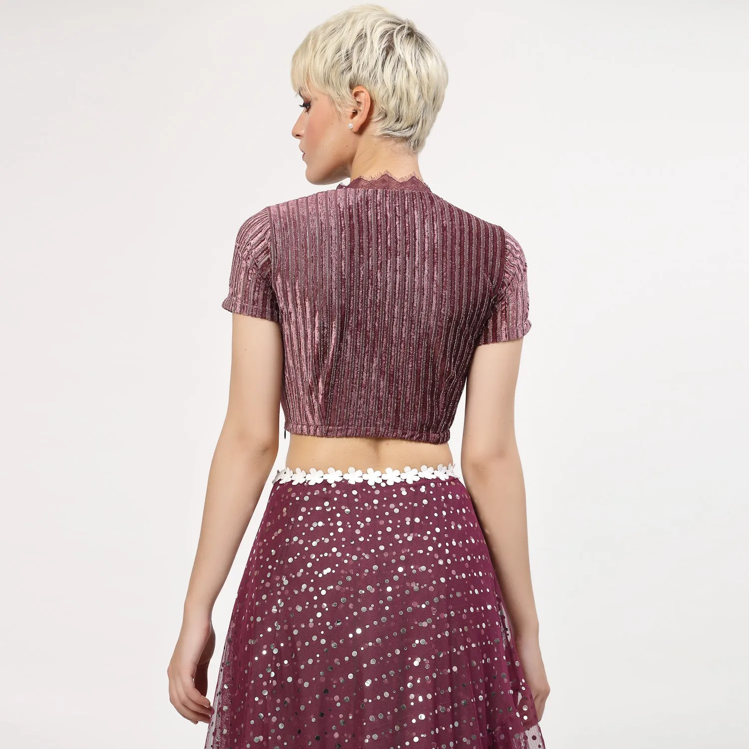 Purple Velvet Blouse With French Lace