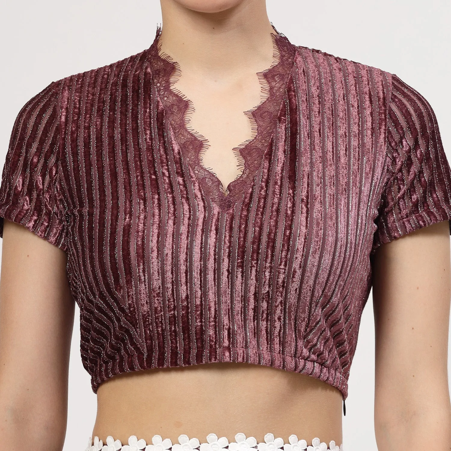 Purple Velvet Blouse With French Lace