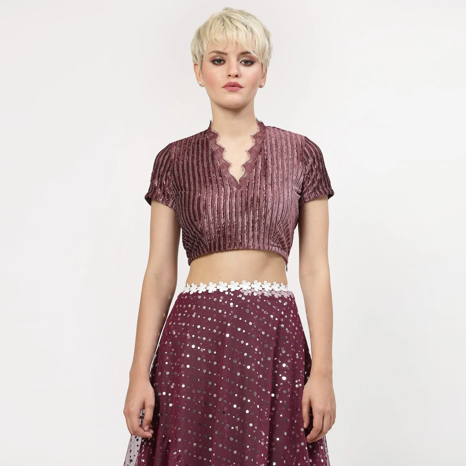 Purple Velvet Blouse With French Lace