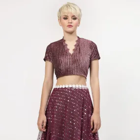 Purple Velvet Blouse With French Lace