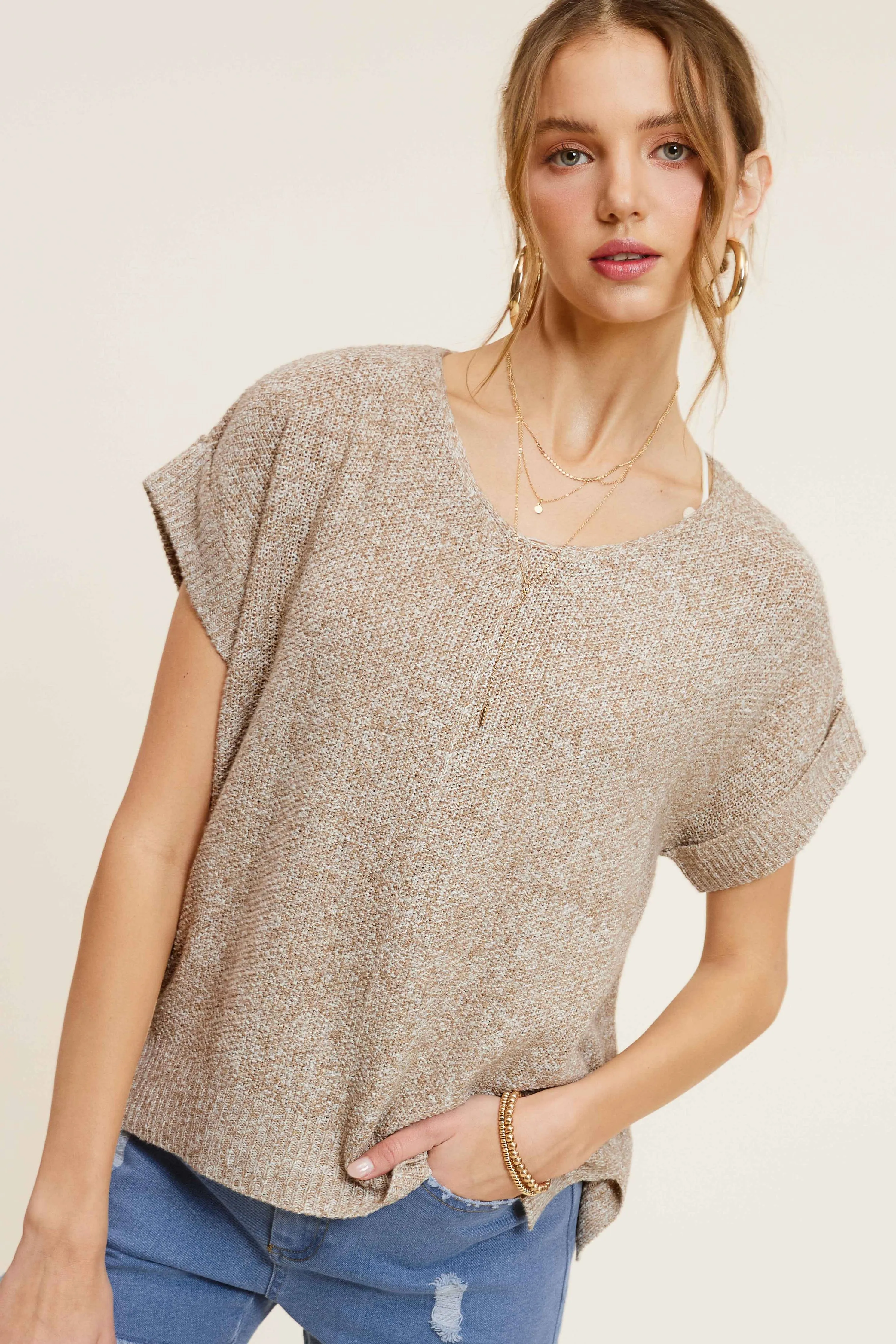 Sara Lightweight Textured Pullover Sweater top