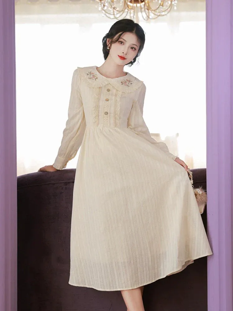 White Long Retro Pure Dress Flared