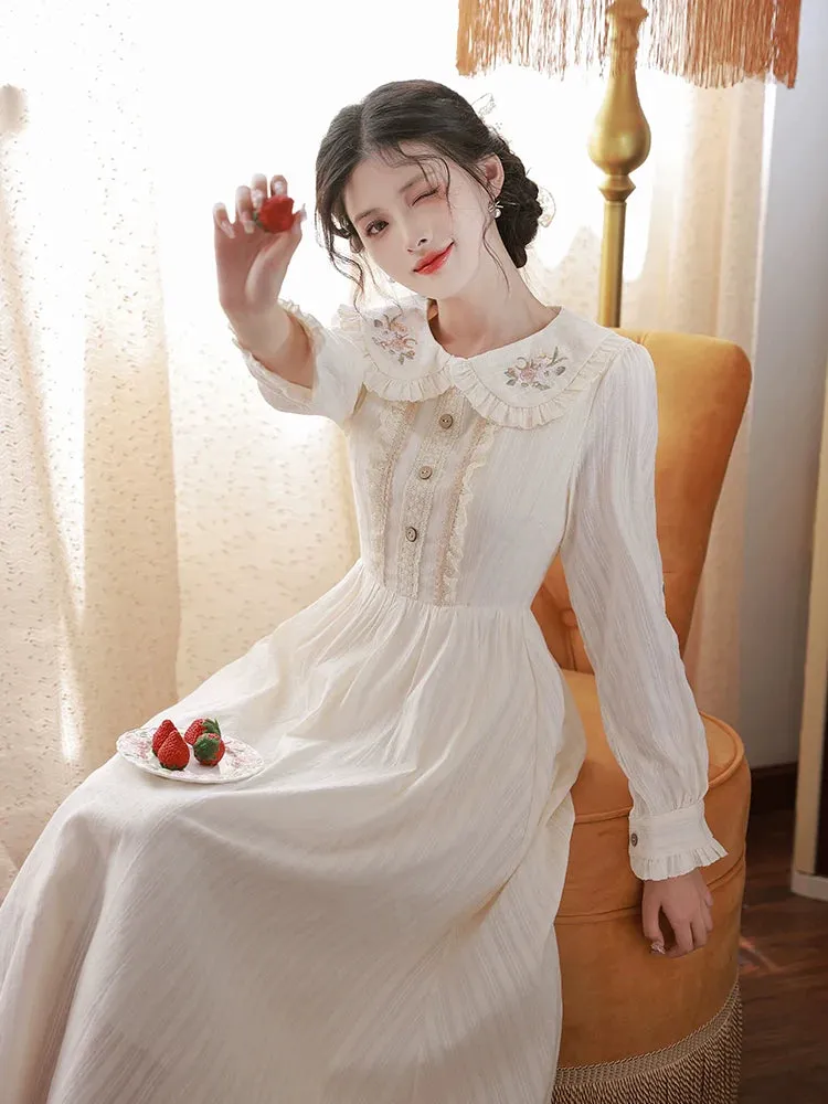 White Long Retro Pure Dress Flared