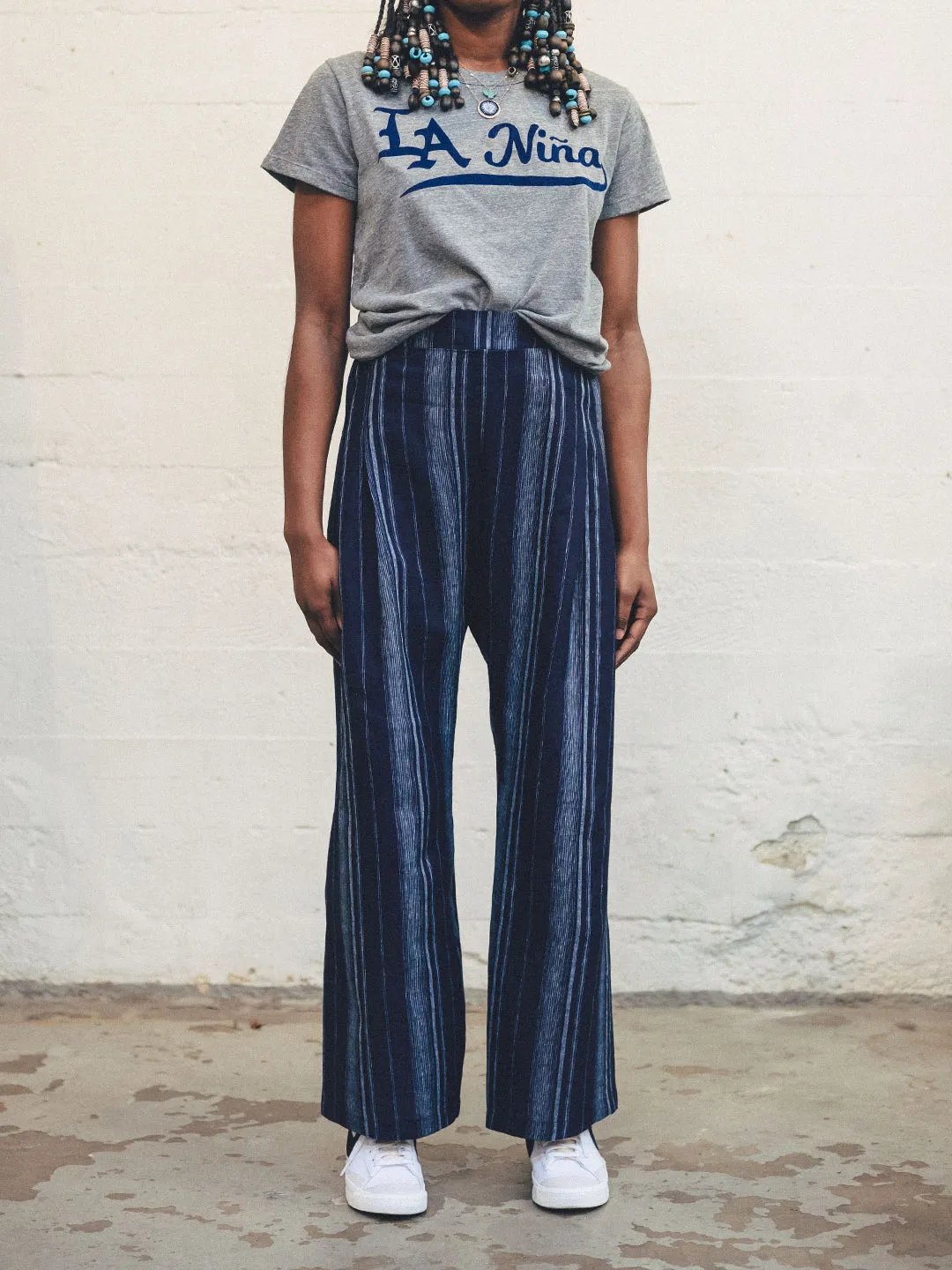 Wide Leg Pant in Blue Stripe